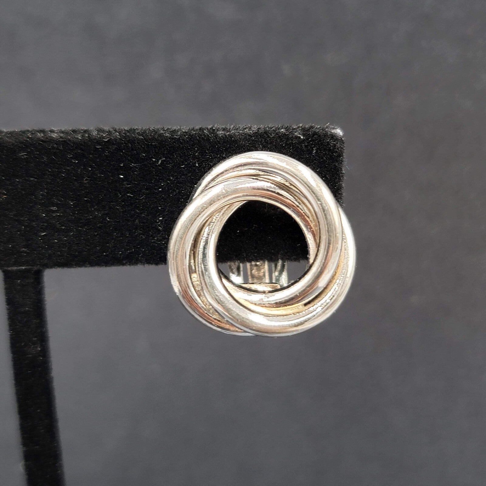Vintage Clip on Earrings Silver tone Intertwined Circle Studs 5/8"