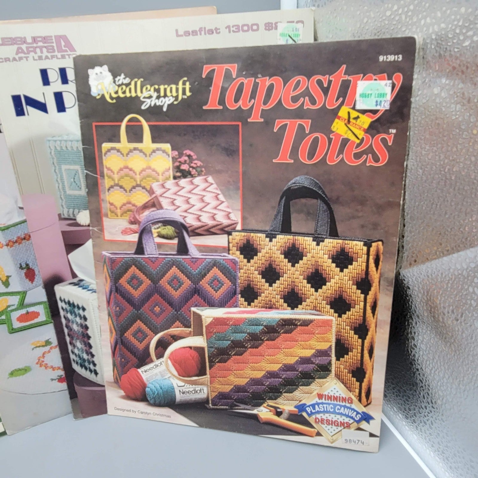 Vintage Plastic Canvas Pattern Book Lot Tissue Box Kitchen Basket Tote 80s Craft