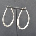Pierced Earrings Silver tone Large Textured Hoops Teardrop Dangle 2.25"