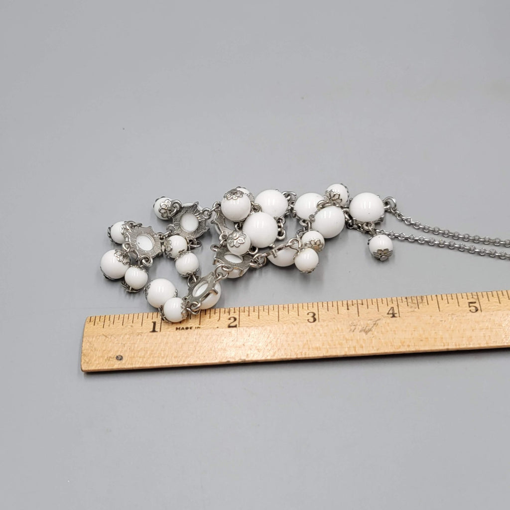 Statement Bib Necklace Silver tone White Acrylic  Silver tone 18"-20"