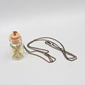 Artisan Glass Bottle Moss Arrows Pendant Necklace Long Bronze tone Chain 32 in