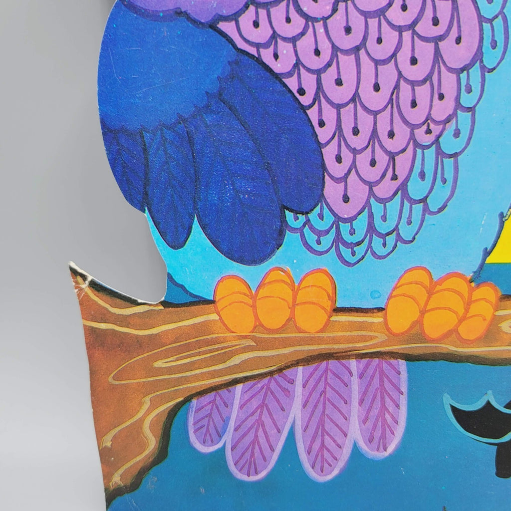 Vintage Purple Owl Crow Bat Die Cut Halloween Double Sided 12.5" x 9"