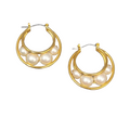 Vintage Hoop Pierced Earrings Caged White Beads Gold tone Dangle 1.25 in