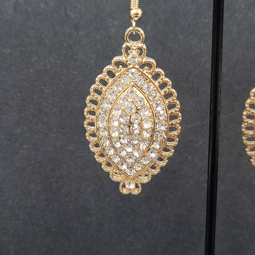 Pierced Earrings Gold Plated Crystal Rhinestone Sparkle Statement 1.75"