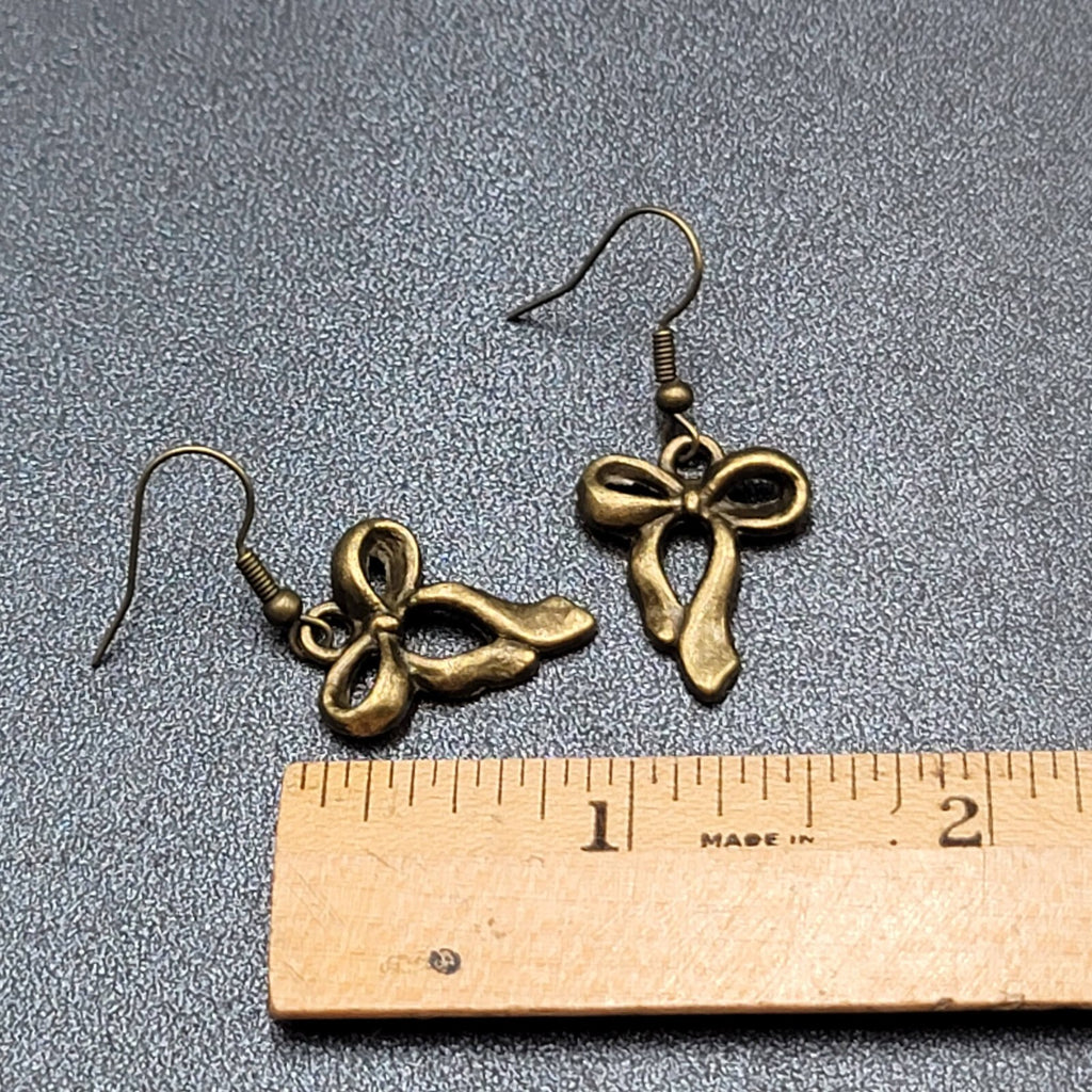 New Bow Pierced Earrings Bronze tone Dangle 7/8"
