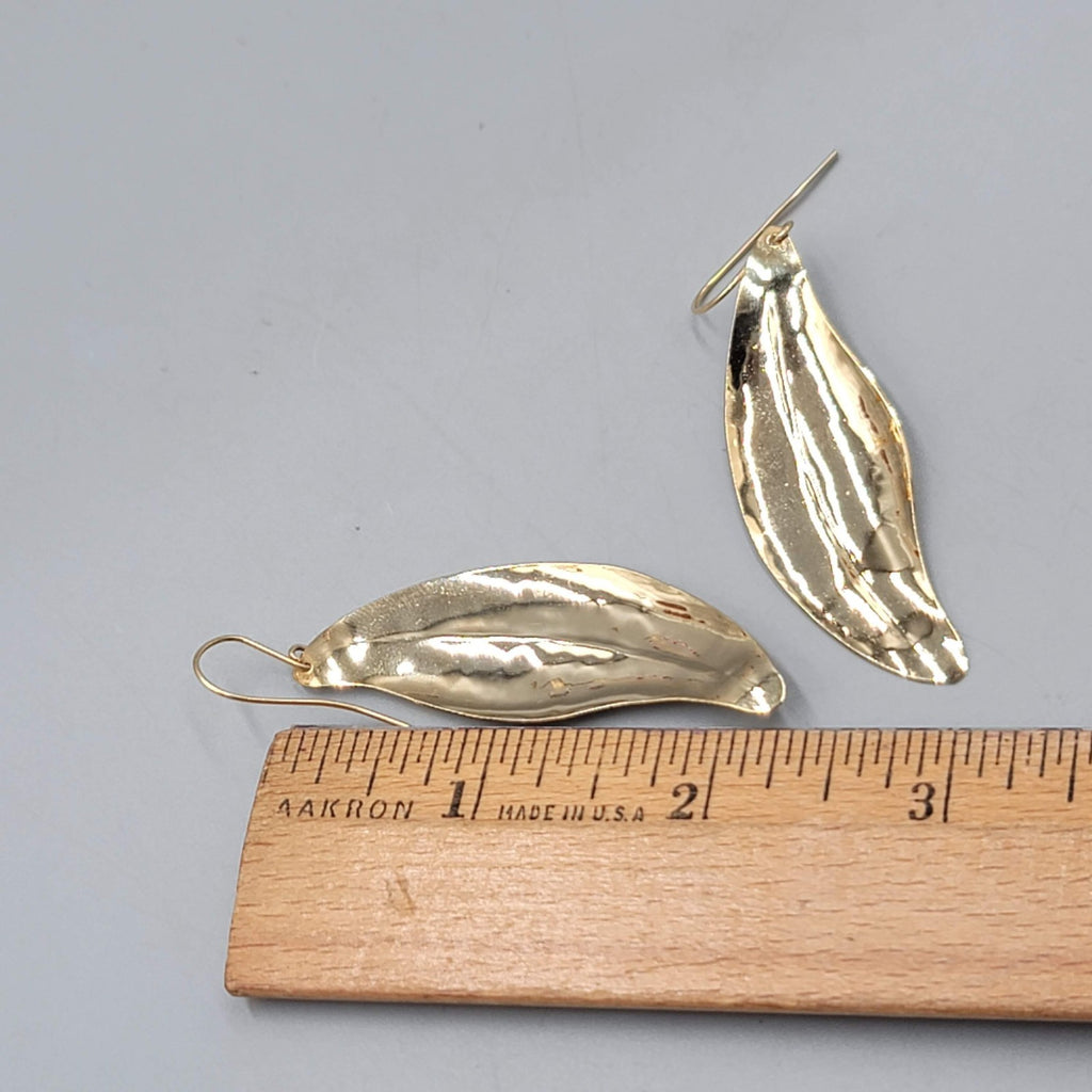 Modernist Leaf Pierced Earrings Gold tone Dangle 2.25 in Lightweight