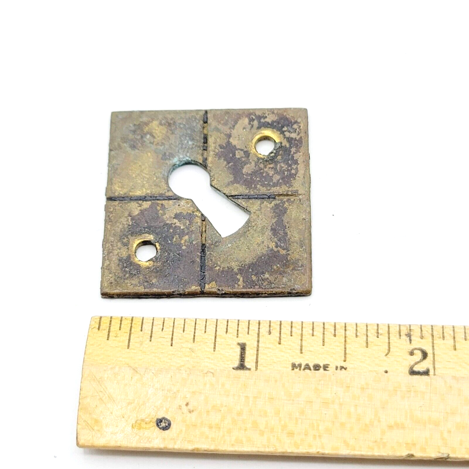 SINGLE Vintage Ornate Brass Skeleton Key hole Escutcheon Salvage 1 1/4" x1 1/4"