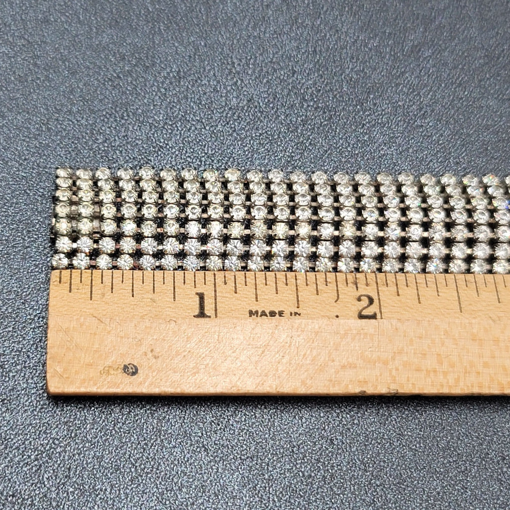 Vintage Wide Rhinestone Bracelet Silver tone 7 in