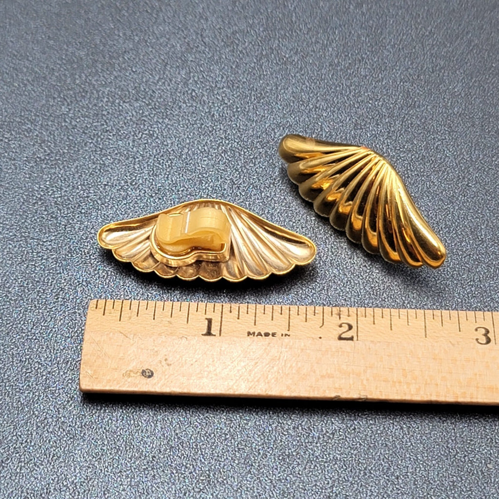 Vintage Clip on Earrings Lightweight Gold tone Plastic Clip 1 5/8"