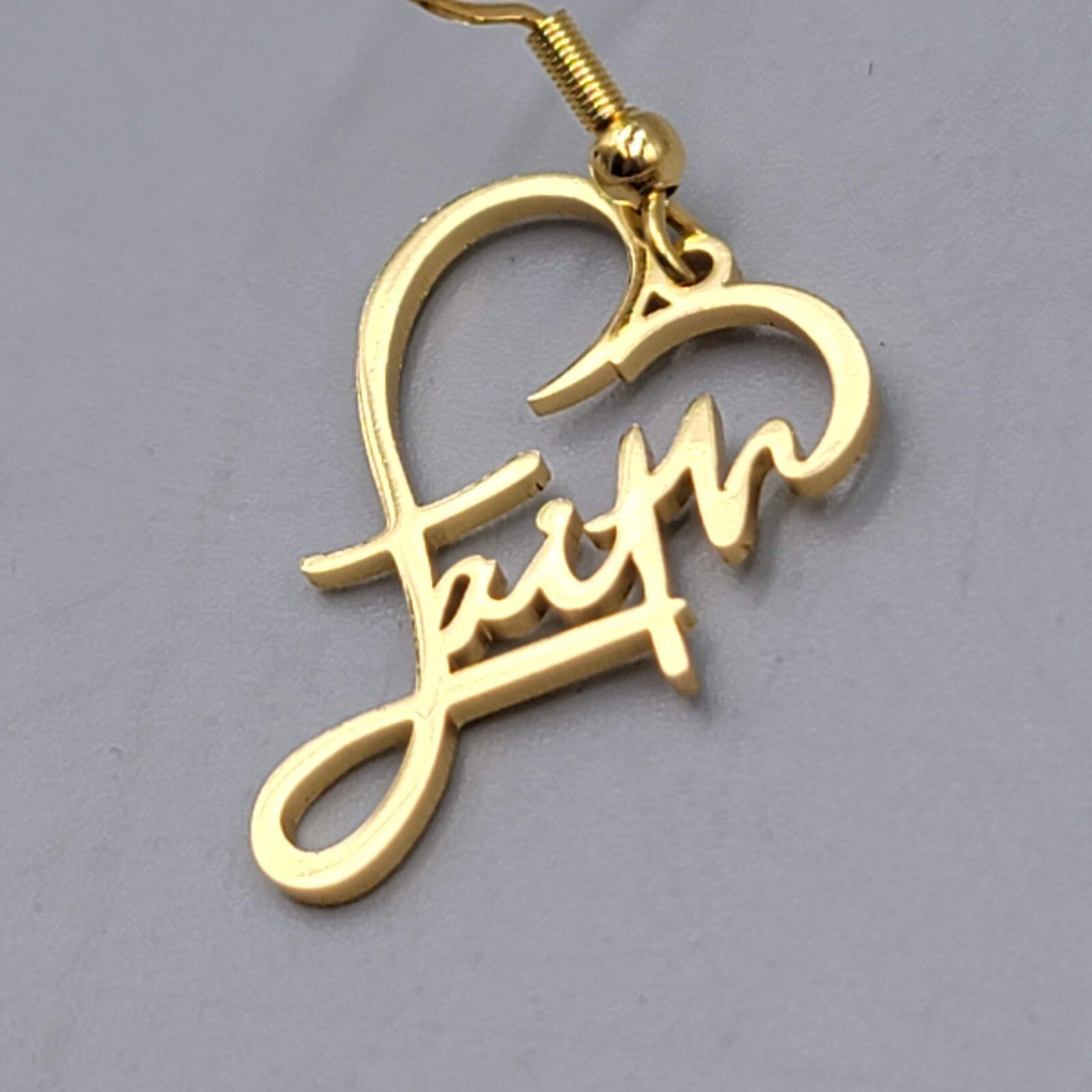 Faith Heart Pierced Earrings Gold tone Dangle 1"