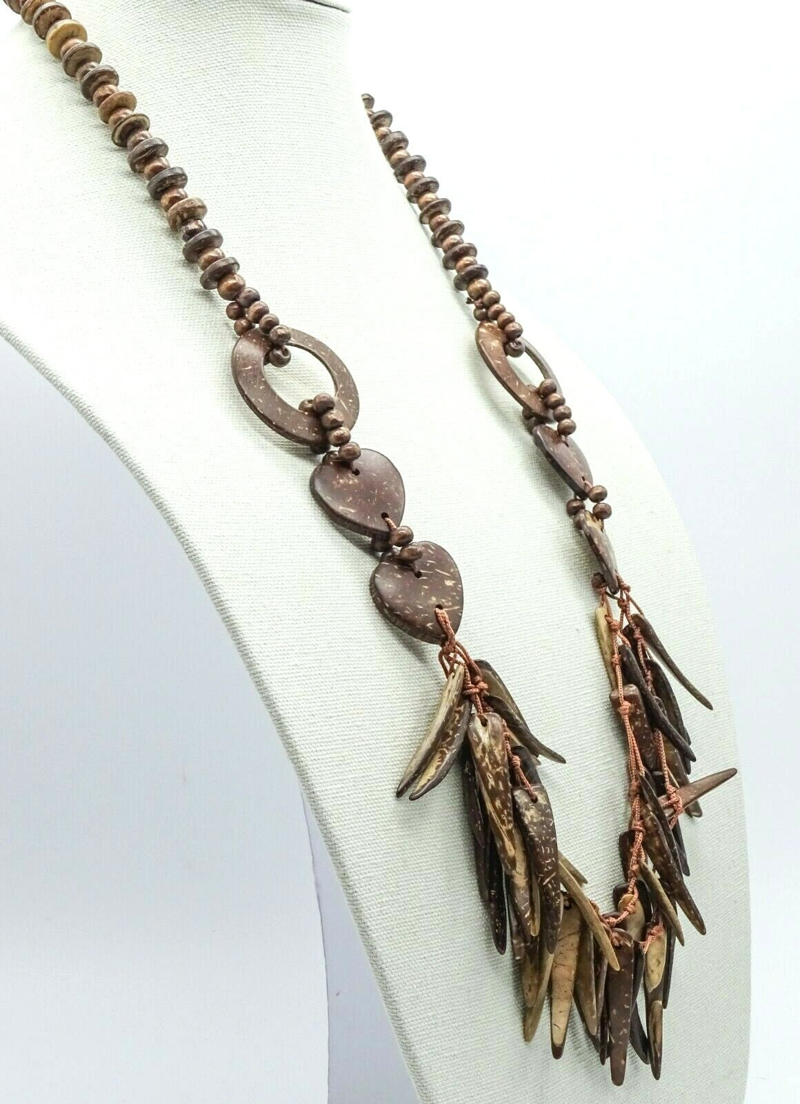 Coconut Shell Necklace Statement Beaded 32" 
