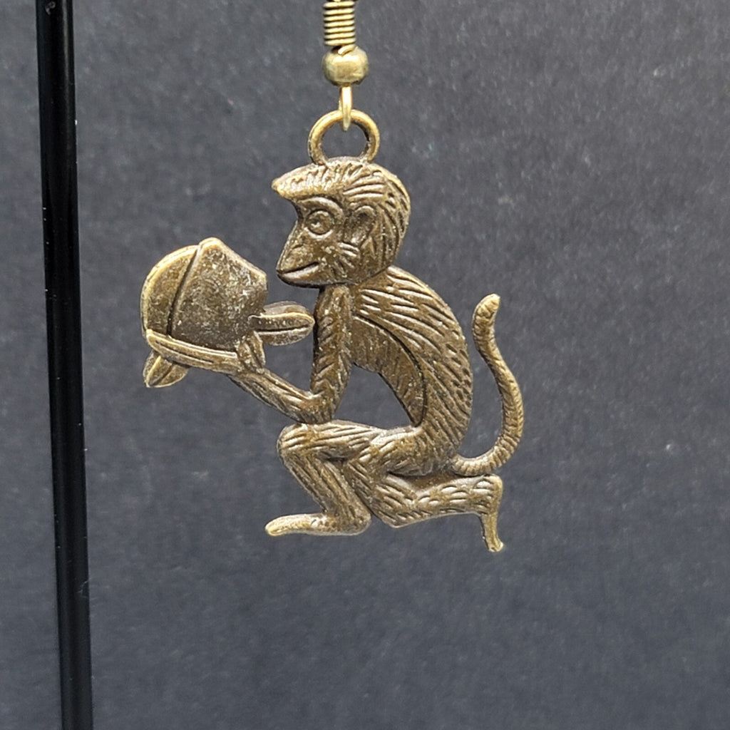 New Monkey Pierced Earrings Bronze tone Dangle 1.25"