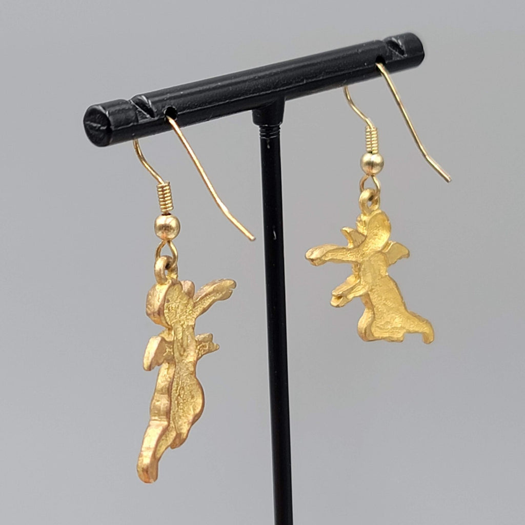 Vintage Cupid Cherub Angel Pierced Earrings Gold tone Dangle 1"