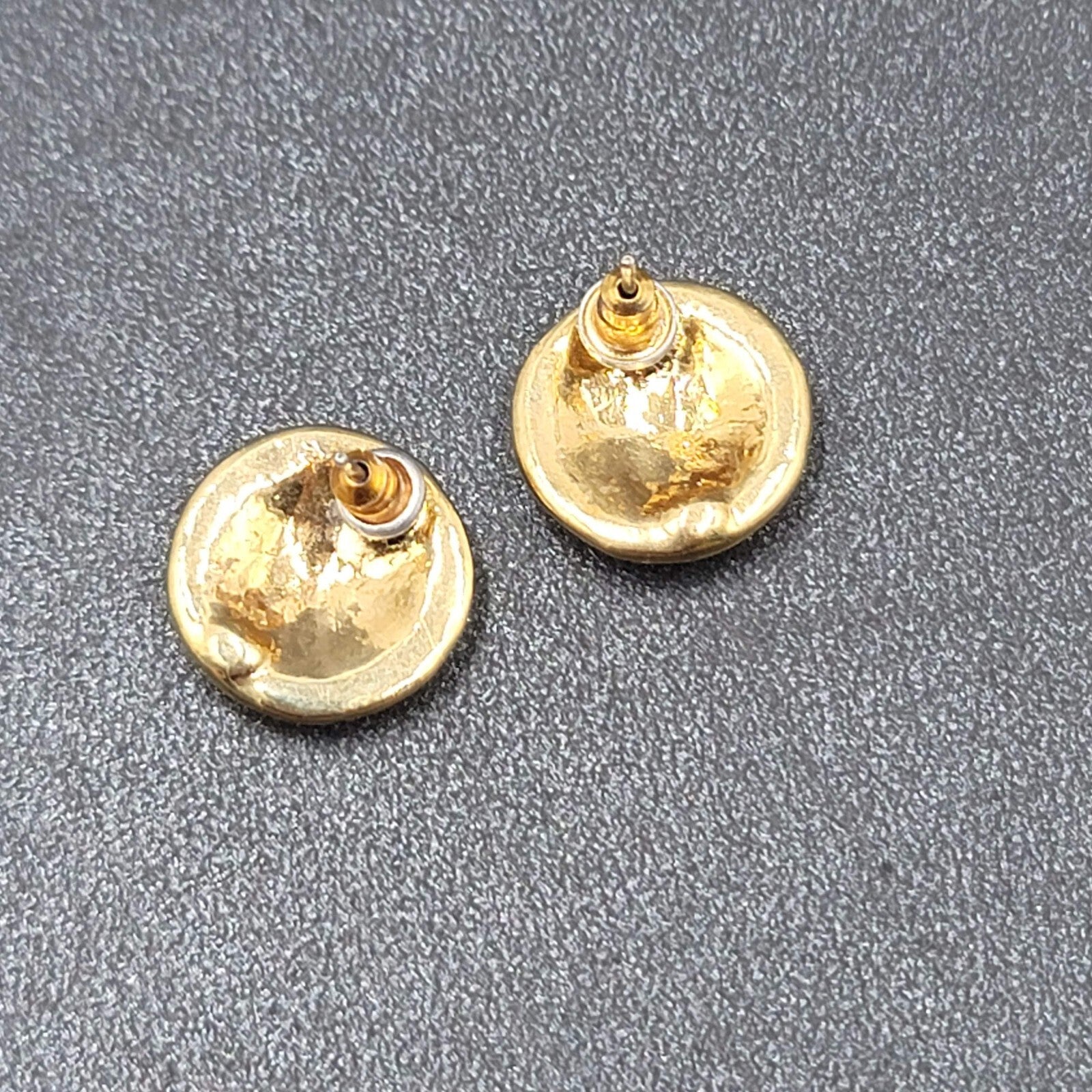Lot of 3 Pierced Earrings Gold Plated Black Enamel Studs 1/2"