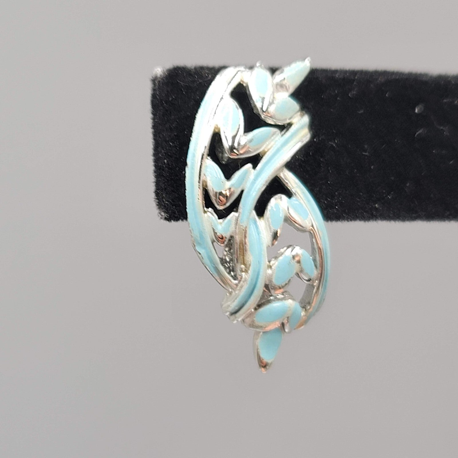 Vintage Coro Clip on Earrings Light Blue Enamel Silver tone Drop 1"