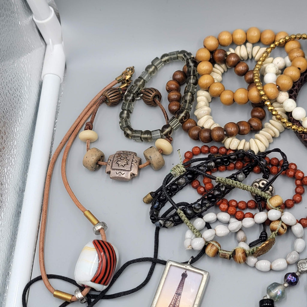 Jewelry Lot Necklace Bracelet Earrings Wood Boho Stone Bead 40 pcs
