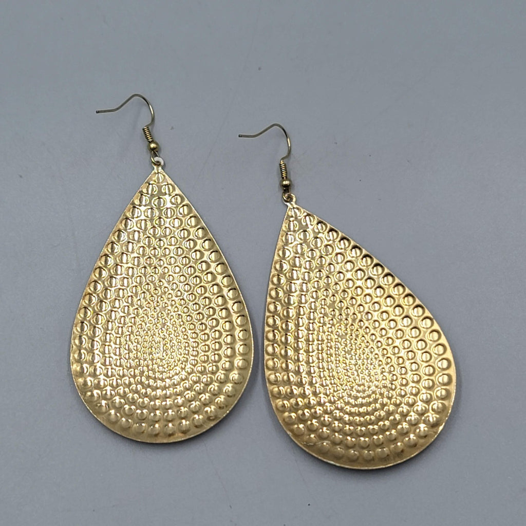 Large Statement Teardrop White Enamel Pierced Earrings Gold tone Dangle 3"