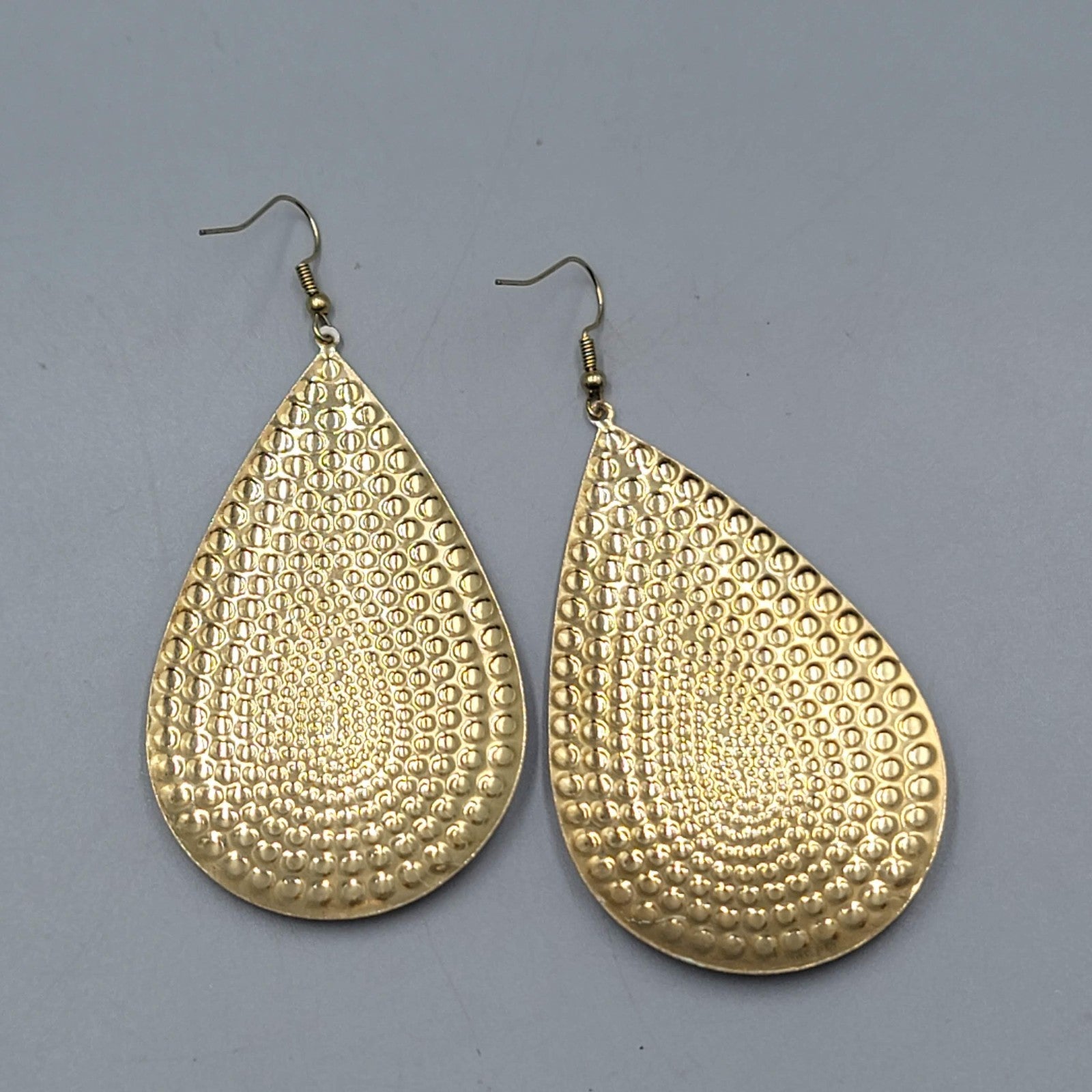 Large Statement Teardrop White Enamel Pierced Earrings Gold tone Dangle 3"