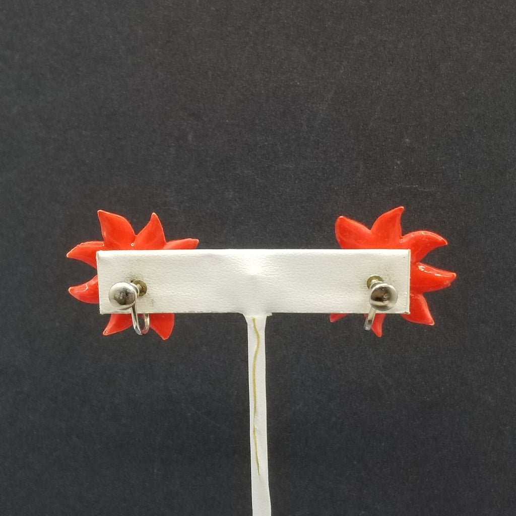 Vintage Clip On Red Acrylic Poinsettia Christmas Stud 1 1/8"