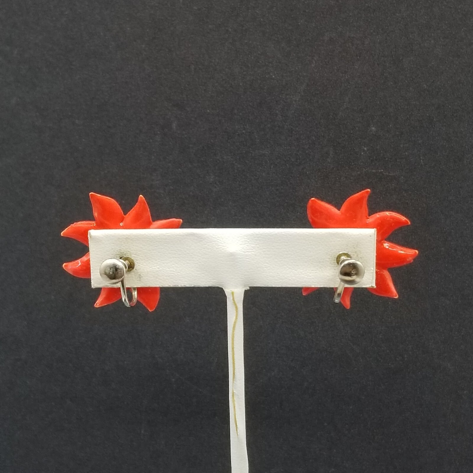 Vintage Clip On Red Acrylic Poinsettia Christmas Stud 1 1/8"