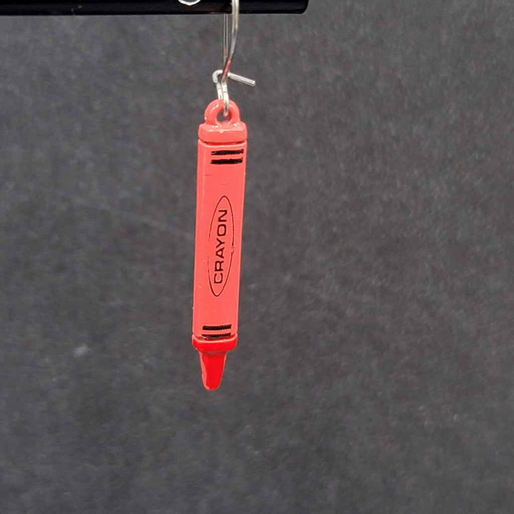Vintage Pierced Earrings Red Crayon Dangle Silver tone Hooks Dangle 1 1/8"