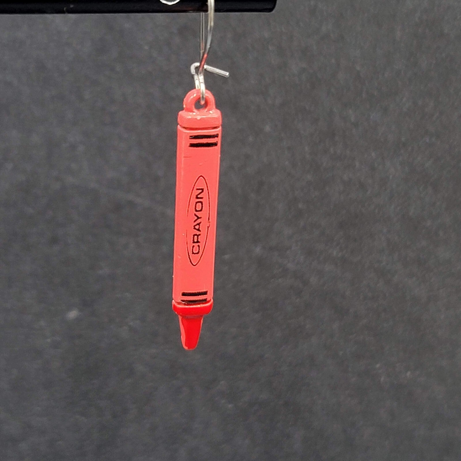 Vintage Pierced Earrings Red Crayon Dangle Silver tone Hooks Dangle 1 1/8"