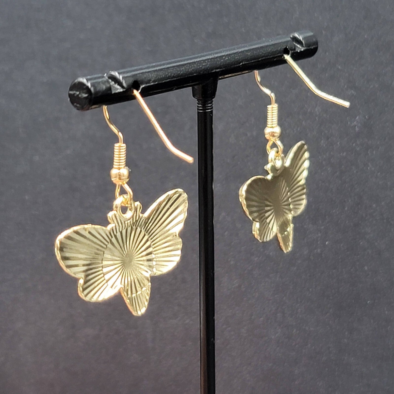 Halloween Moth Pierced Earrings Jack o Lantern Flowers Gold tone Dangle 3/4"