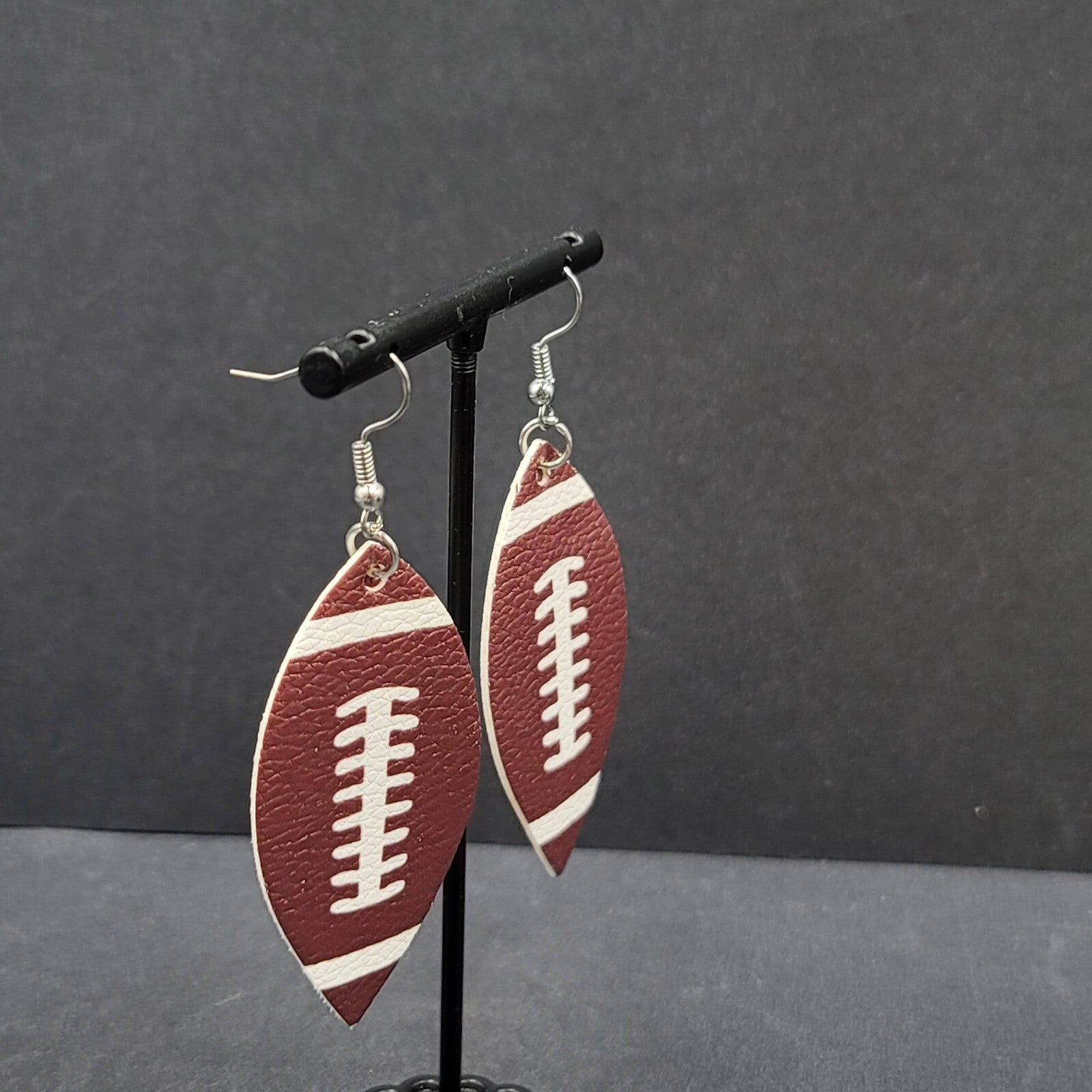 Pierced Earrings Imitation Leather Football Dangle Lightweight 2.25"