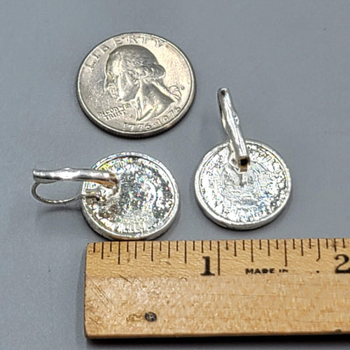 Abalone Inlay Round Pierced Earrings Silver tone Drop 3/4"