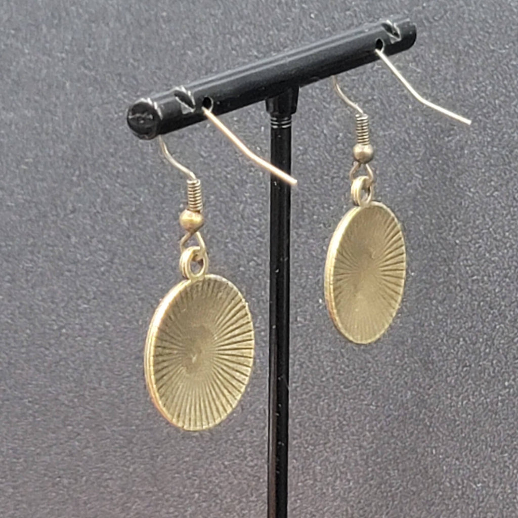 Clock Face Pierced Earrings Bronze tone Embossed Dangle 7/8"