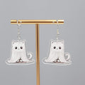 Halloween Ghost Kitty Cat Pierced Earrings Silver tone Dangle 1.5 in