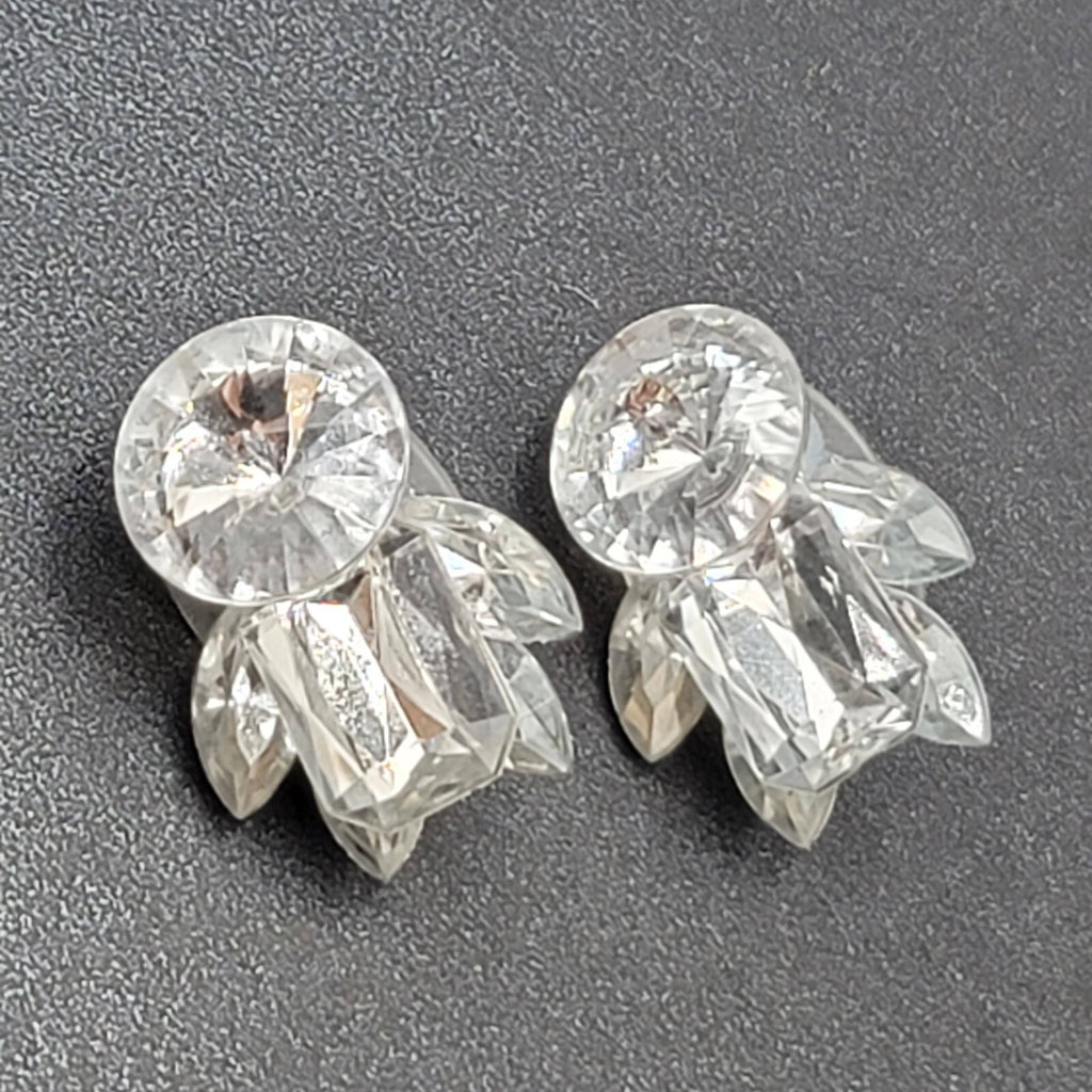 Pierced Earrings Silver tone Large Statement Acrylic Sparkle 1 3/8"