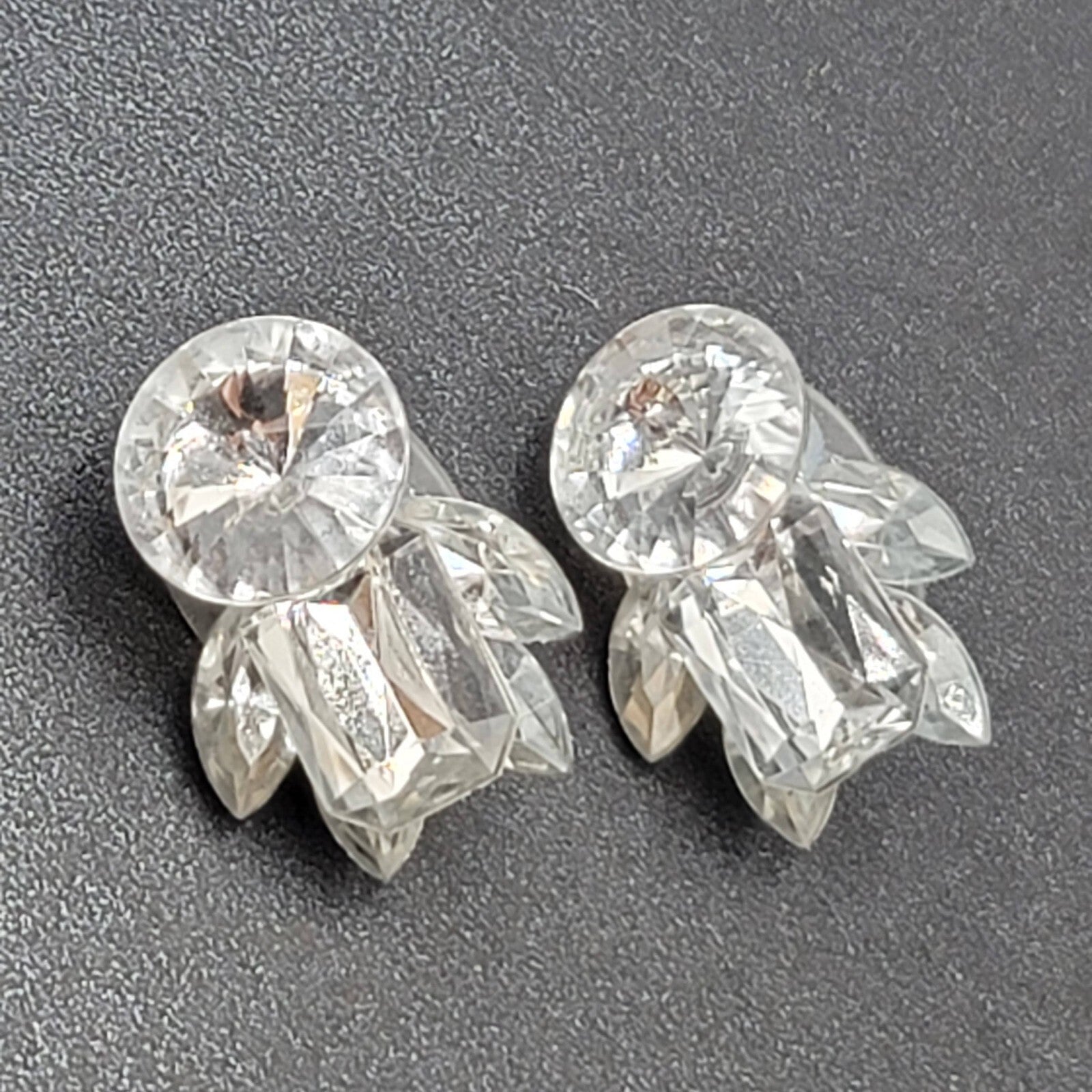 Pierced Earrings Silver tone Large Statement Acrylic Sparkle 1 3/8"