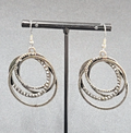 Pierced Earrings Black Metal Circle Hoops Dangle 1.75"