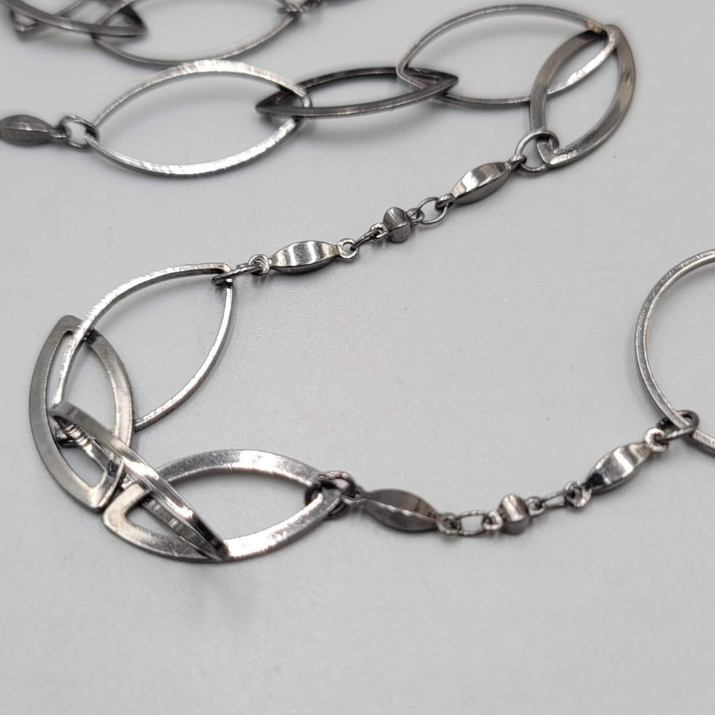 Long Thin Geometric Chain Necklace Gunmetal  Gray Black Metal 52"