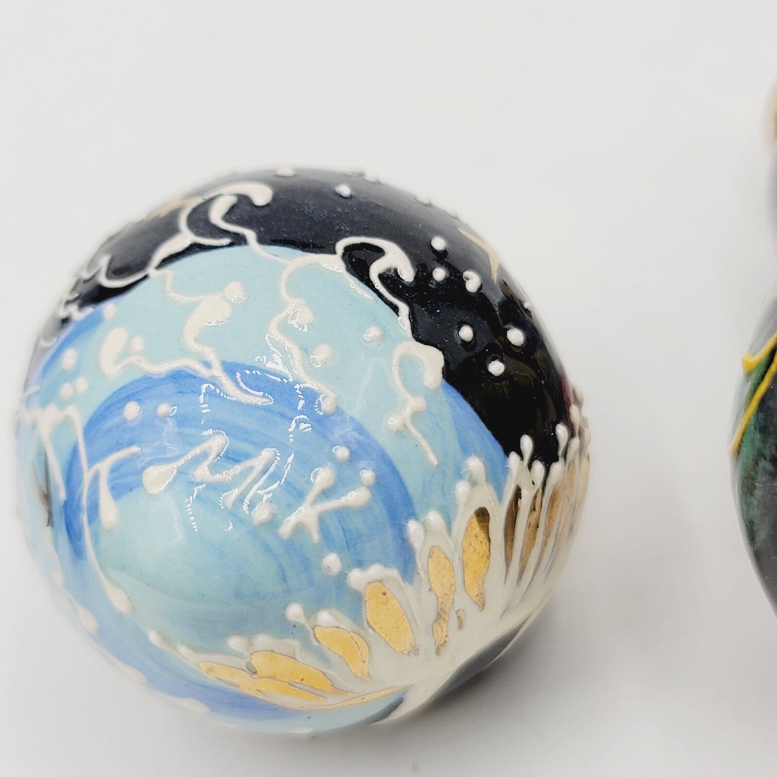 Hand Painted Christmas Ornament Uzbekistan Ceramic Butterflies Birds Lot of 2