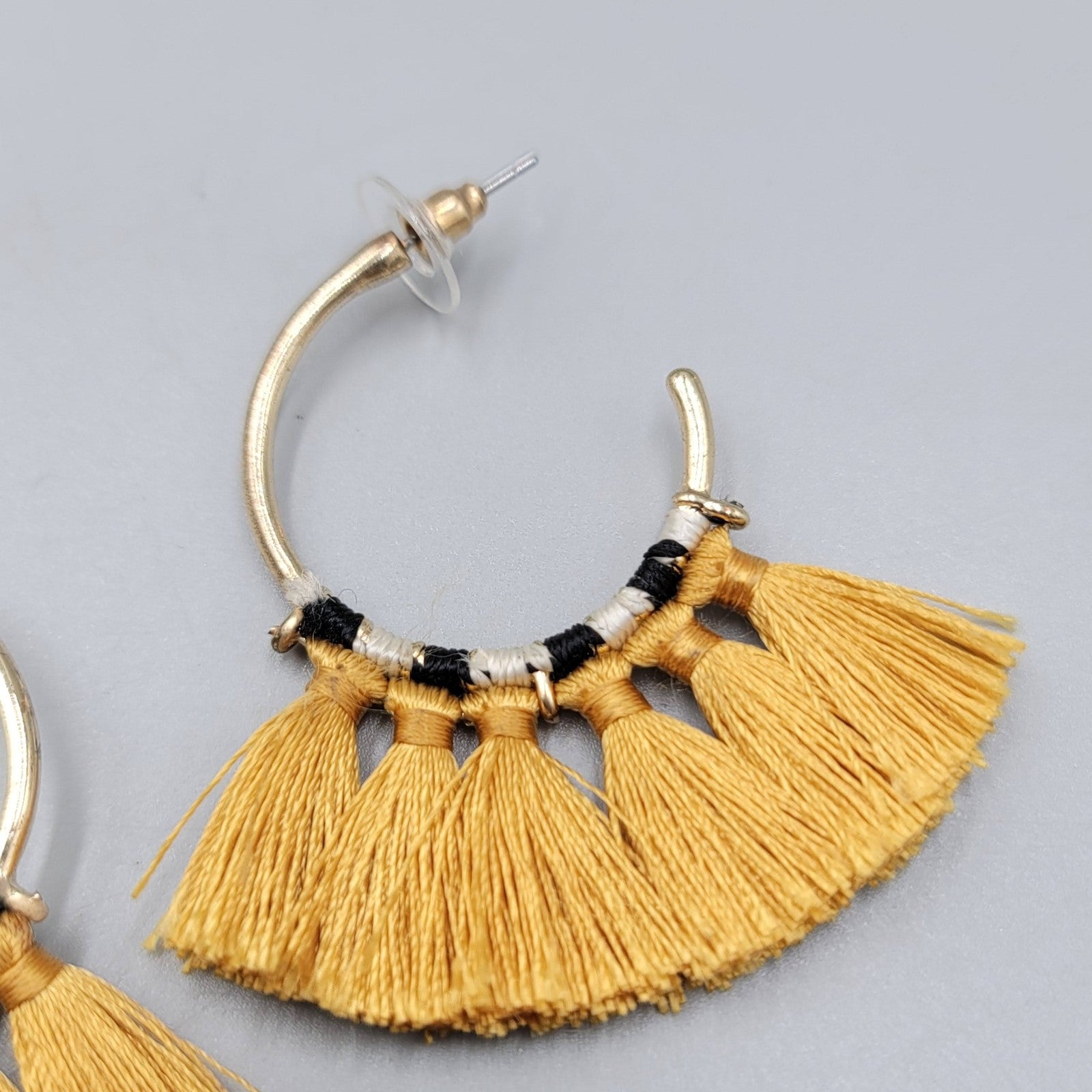 Boho Tassel Hoop Earrings Gold Tone Statement Dangle Festival Costume 2"