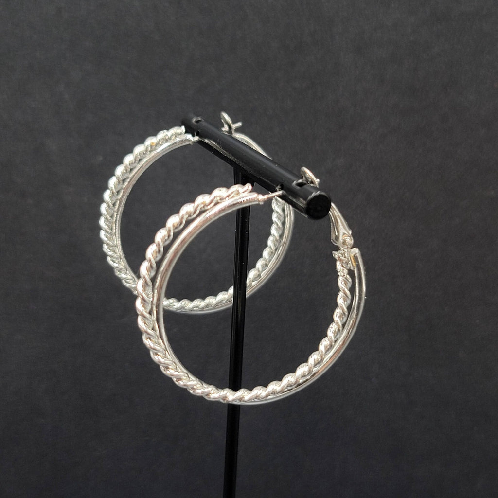 Pierced Earrings Silver tone Double Twist Hoops 1 5/8"