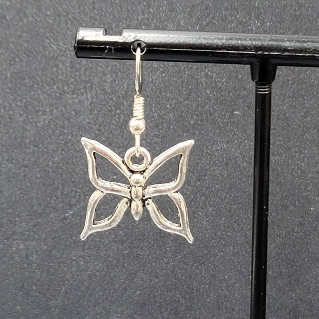 Pierced Earrings Silver tone Butterfly Dangle 5/8"
