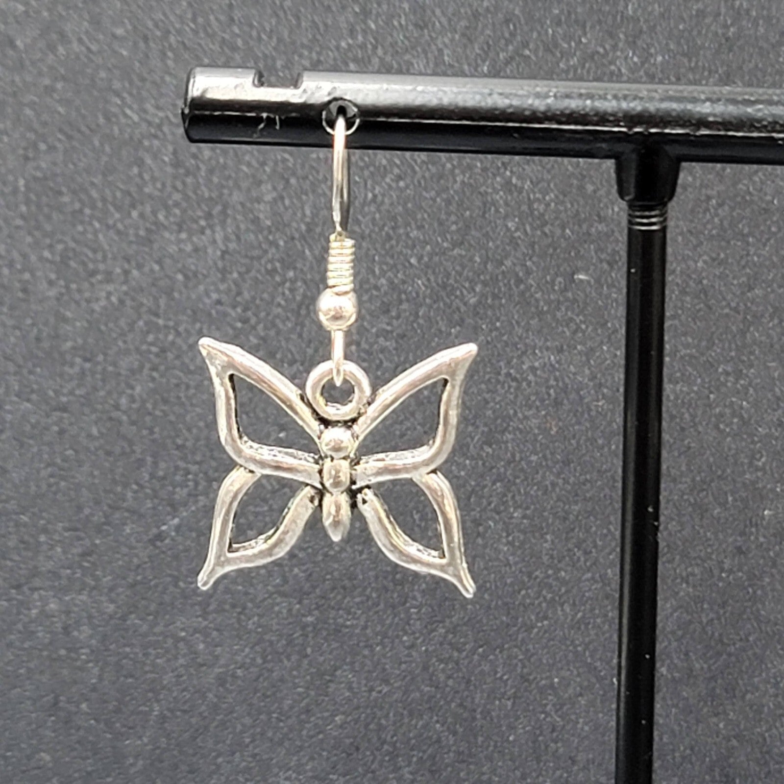 Pierced Earrings Silver tone Butterfly Dangle 5/8"
