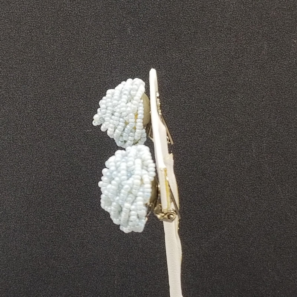 Vintage Clip On Light Blue Seed Bead Knot Button Stud 7/8"