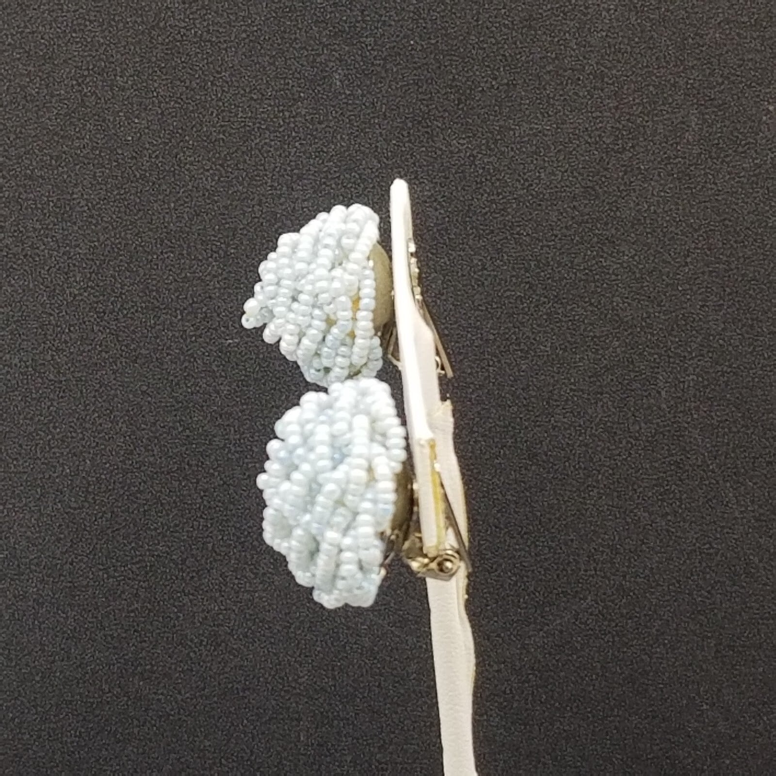 Vintage Clip On Light Blue Seed Bead Knot Button Stud 7/8"