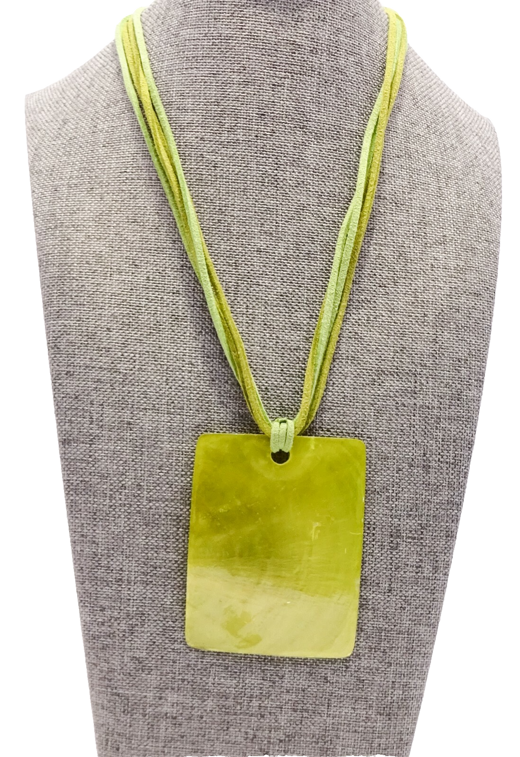 Green Leather Necklace w/ Large Shell Pendant Boho Hippie 16" - 19"