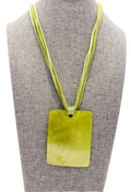 Green Leather Necklace w/ Large Shell Pendant Boho Hippie 16" - 19"