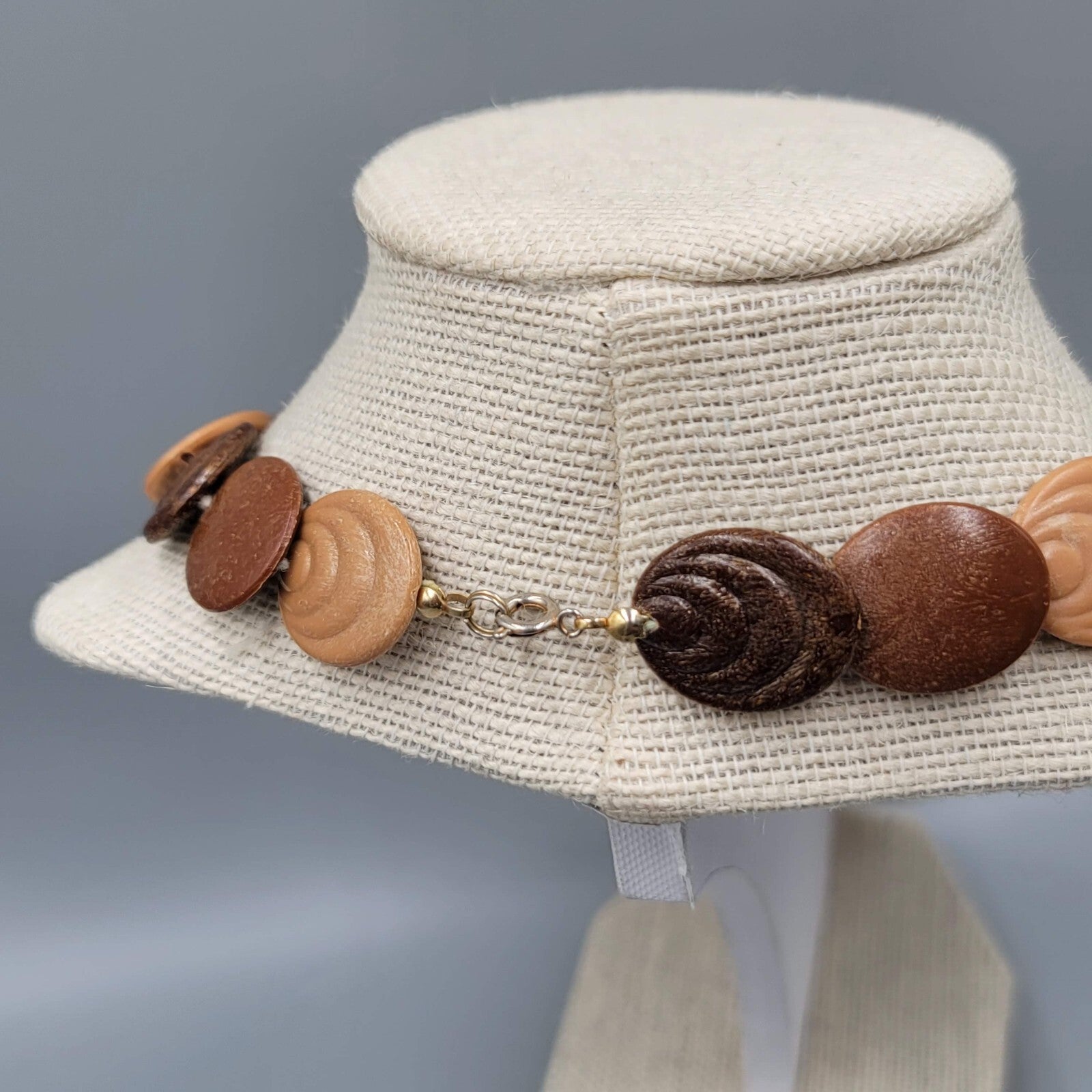 Vintage Necklace Brown Disc Bead Choker 1980s 16"