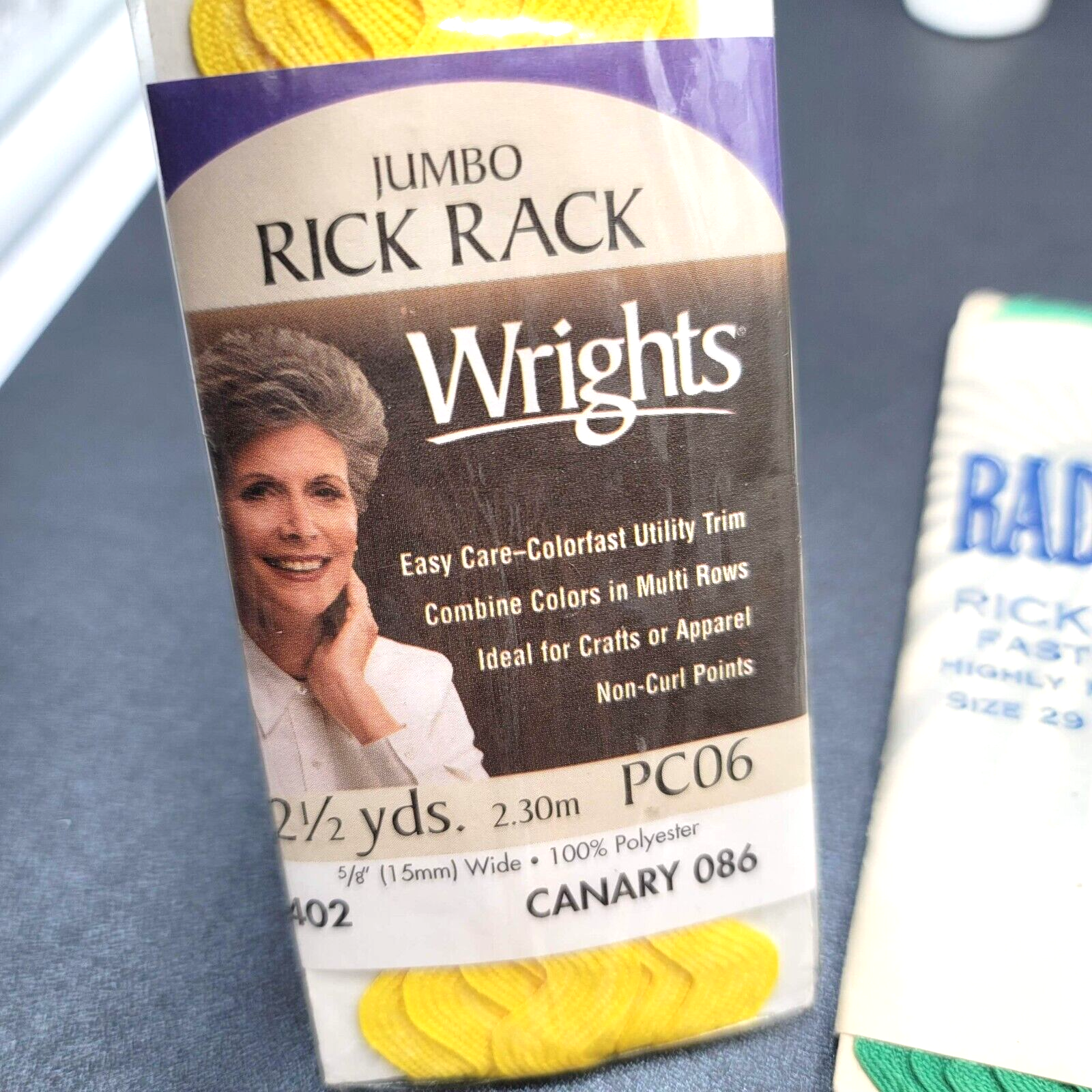 NOS 3 pk Lot Green Jumbo Yellow Rick Rack Metallic Black Seam Binding