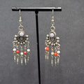 Boho Pierced Earrings Silver tone Beaded Chandelier 2.25"
