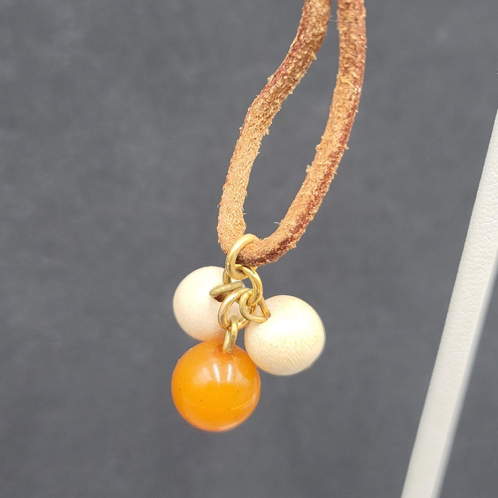 Vintage Boho Pierced Earrings Leather Stone Beaded Dangle 2.25"