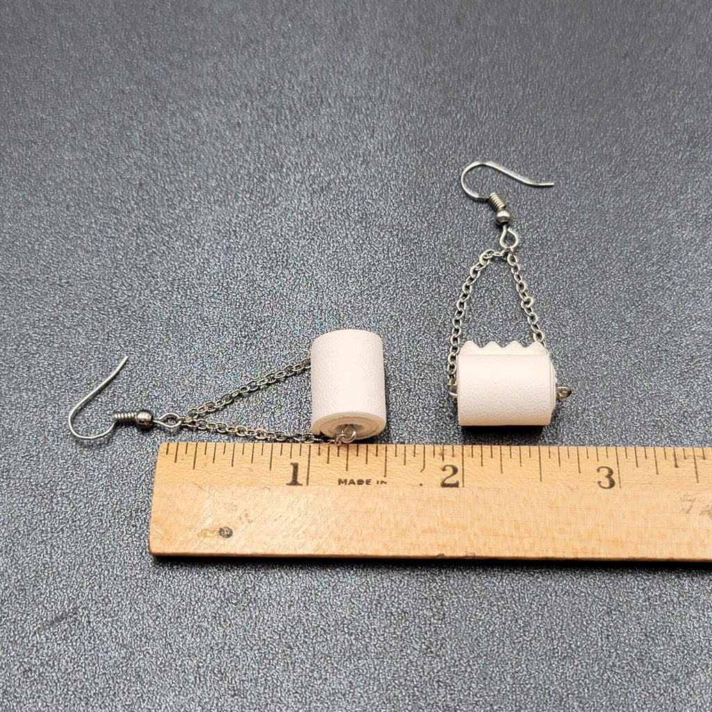 Toilet Paper Roll Pierced Earrings Silver tone Dangle Chains 1.5"