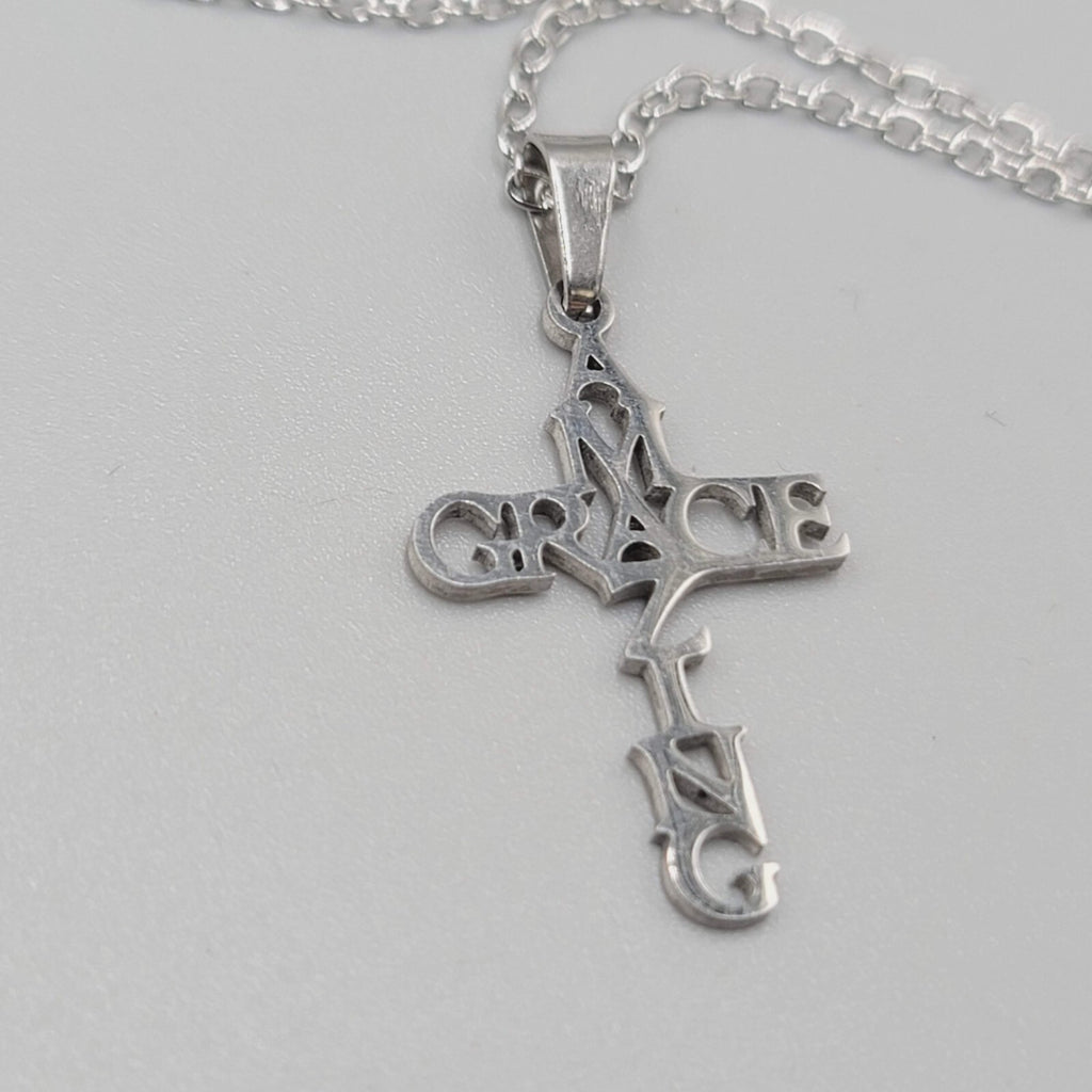 Amazing Grace Cross Pendant Necklace Silver tone New Chain 18"+